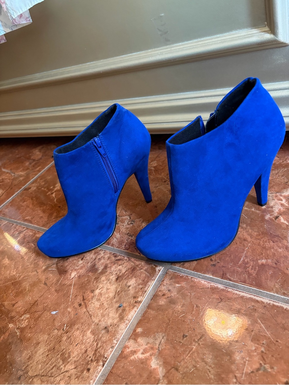 Call It Spring Electric Blue Suede Ankle Booties